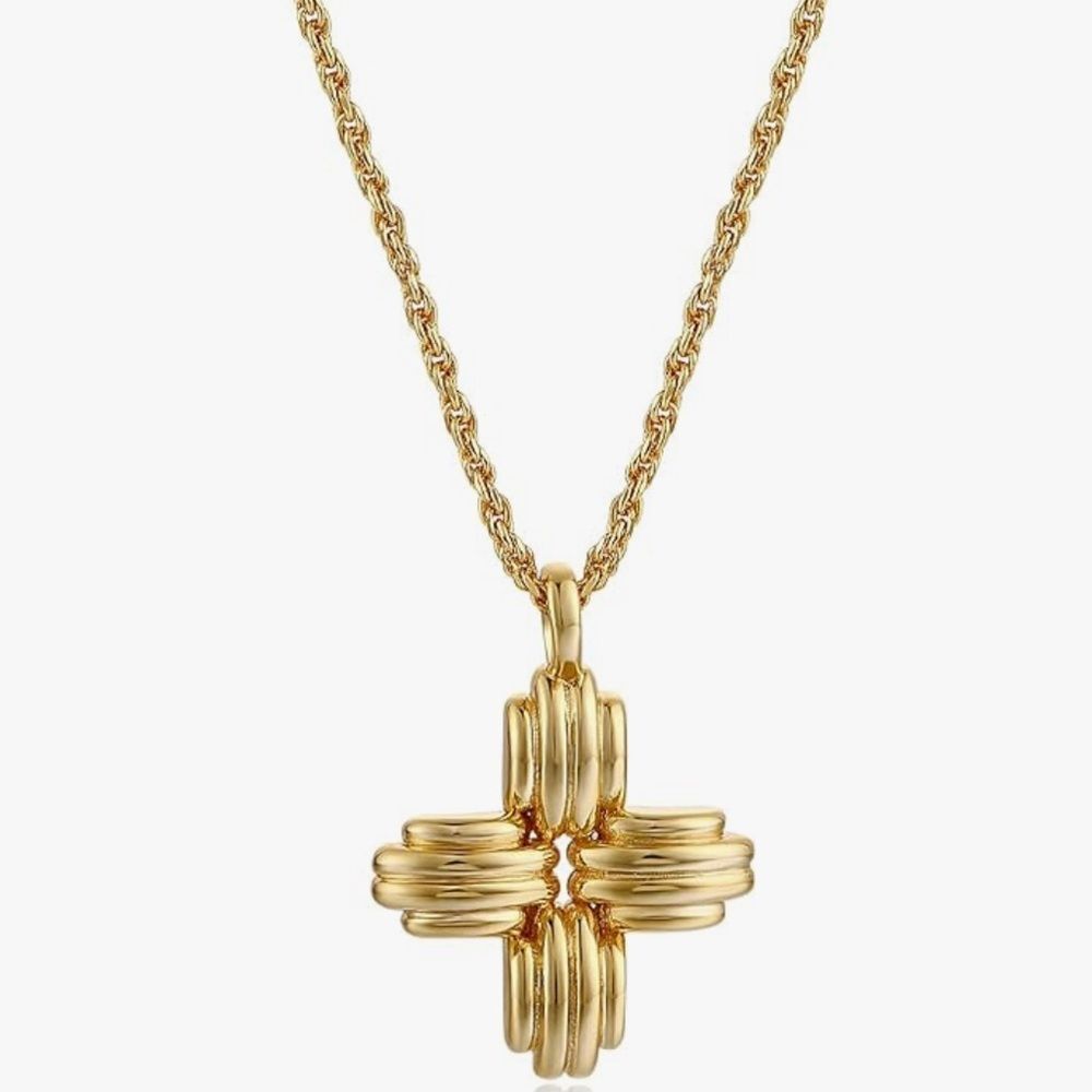 NEW 18k gold Plated Large ridge cross Pendant Necklace